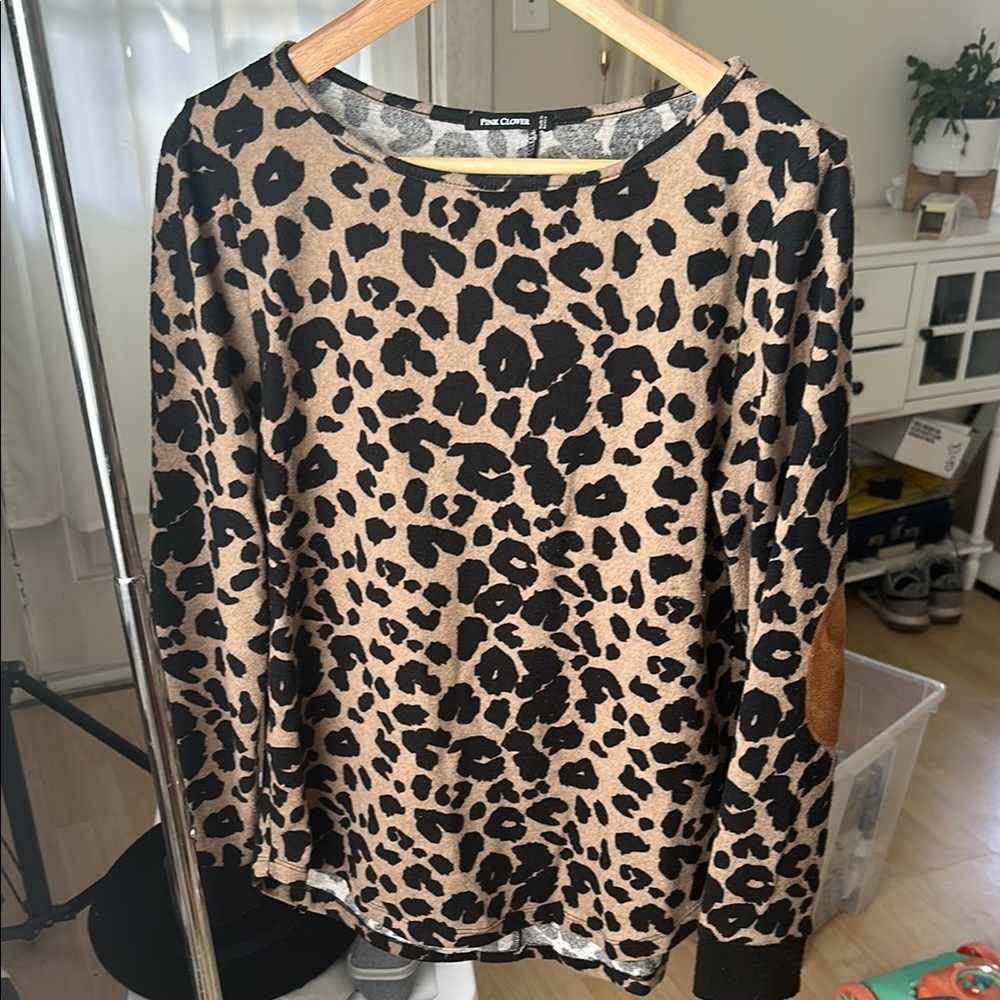 Pink Clover Leopard Print Women's Top - Brown and Black